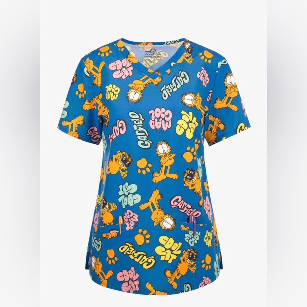 Garfield Cool by Funscrubs Women's 2-Pocket STRETCH V-Neck Print Scrub Top
